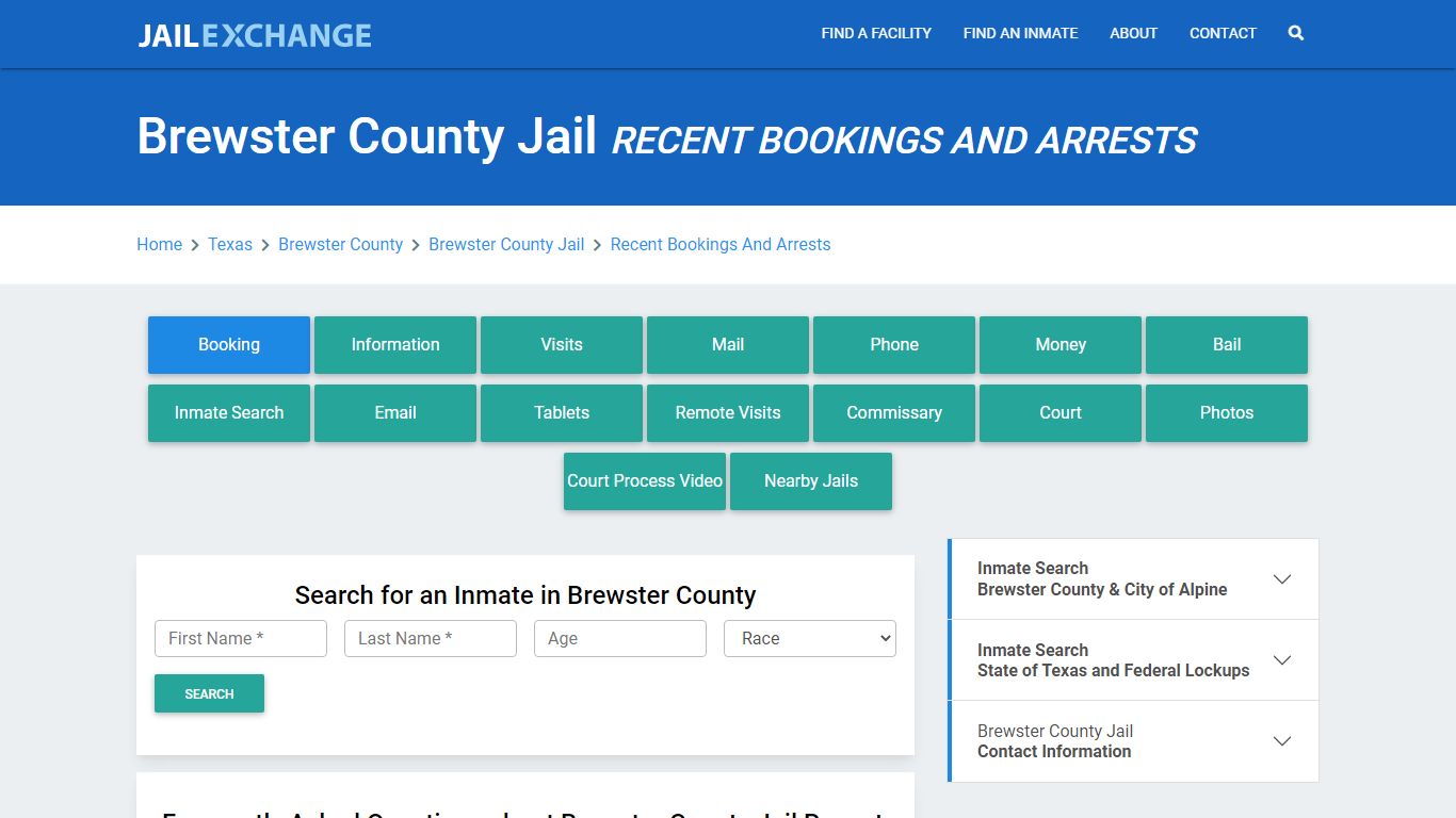 Brewster County Jail Recent Bookings And Arrests - Jail Exchange