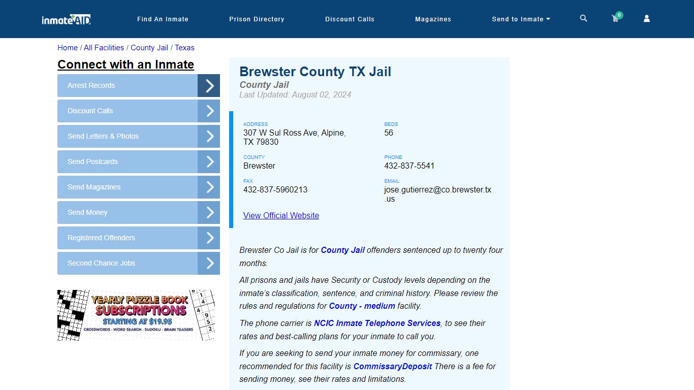 Brewster County TX Jail - Inmate Locator